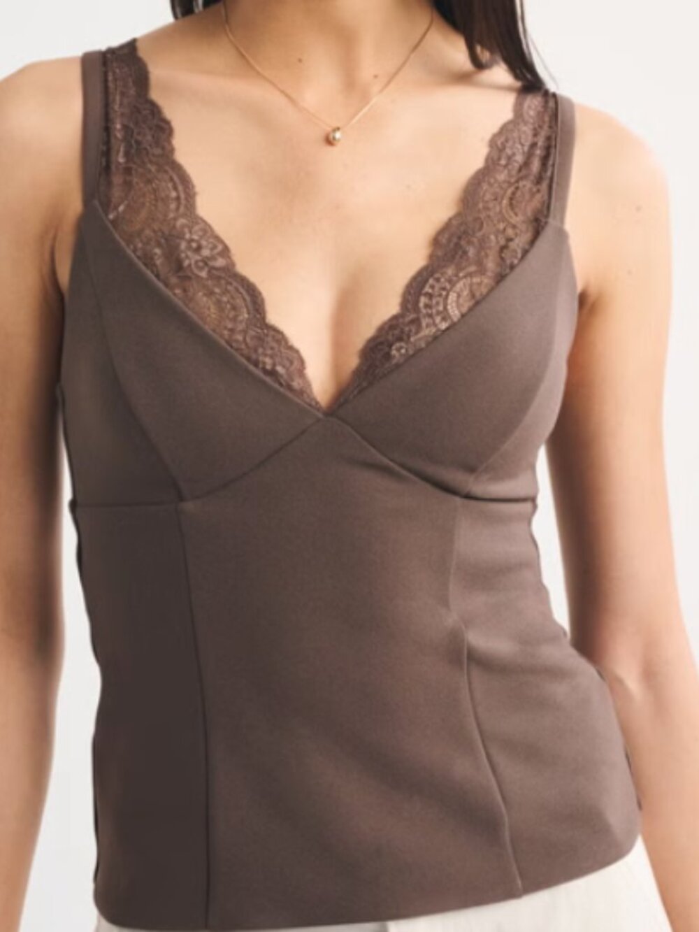 NWT Abercrombie Bra-Free Lace-Trim Plunge Cami